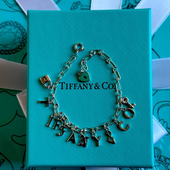 Tiffany & Co. Jewelry - Tiffany&Co bracelet sterling silver letter charm
Bracelet, blue enamel